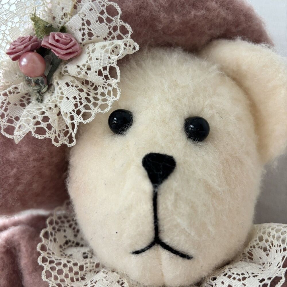 Vintage Handmade Wool Teddy Bear w/ Dress & Hat 23" Soft Stuffed Plush Victoria - Picture 10 of 14